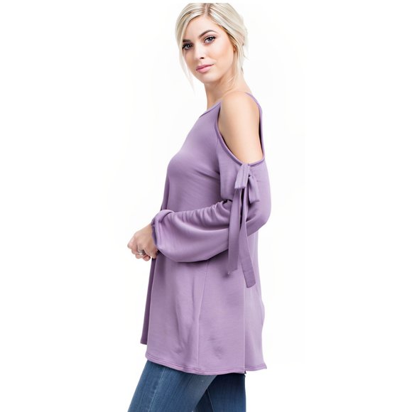 NEW 143 Story Lavender Cold Shoulder Puffed Sleeve Top - Picture 3 of 4